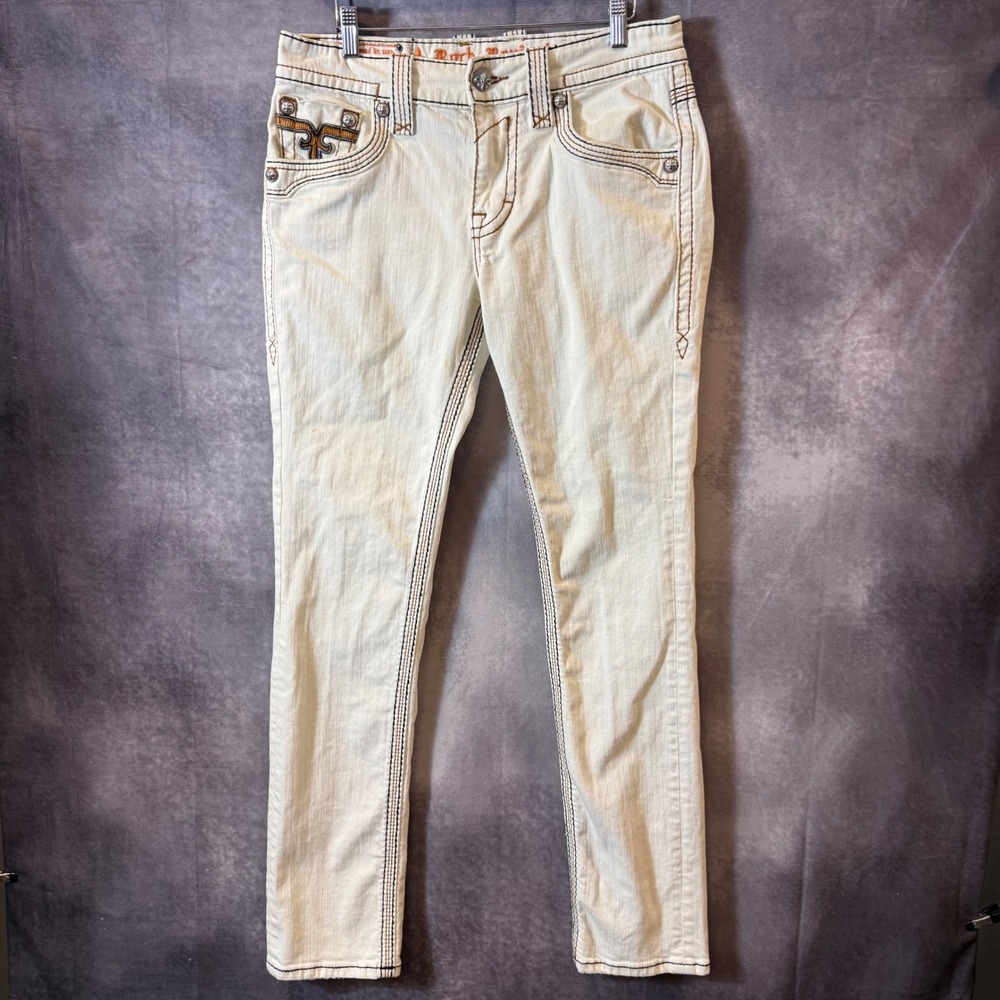 Rock Revival Steven Alt Straight Off White Jeans Mens 32 TJ8625A69 Stitch